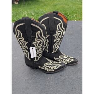 Buck & Brana Ginnger‎ Western Boots Womens 8.5 Black Leather Embroidered Pull On